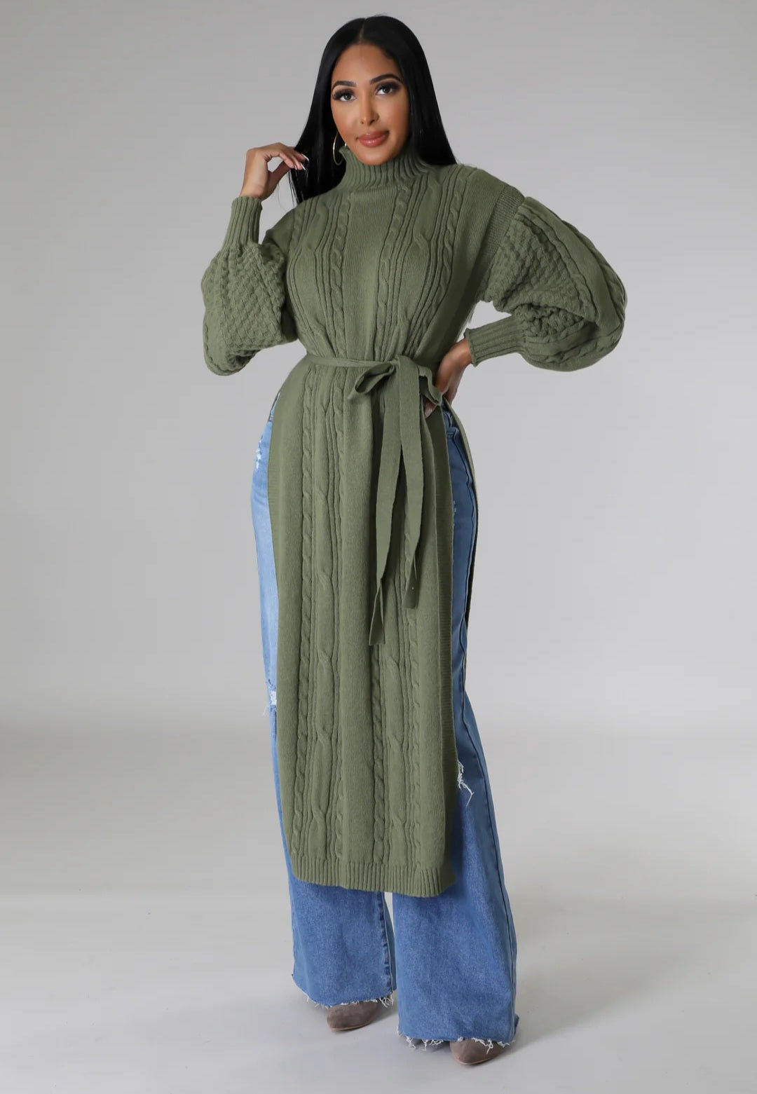 Bri, Long Sleeve Cable Knit Sweater Dress - Plus – Stylish LeNese Boutique