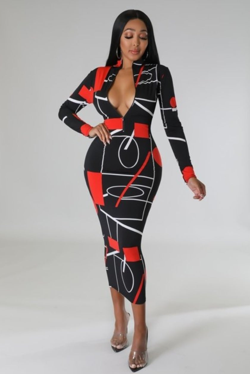 Abstract Midi Dress