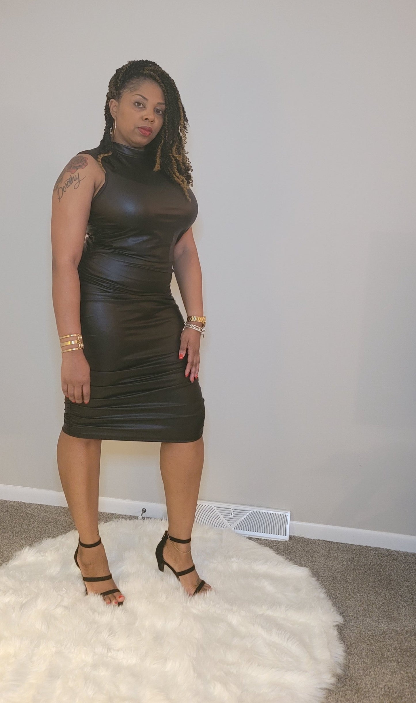 Faux Leather Sleeveless Dress