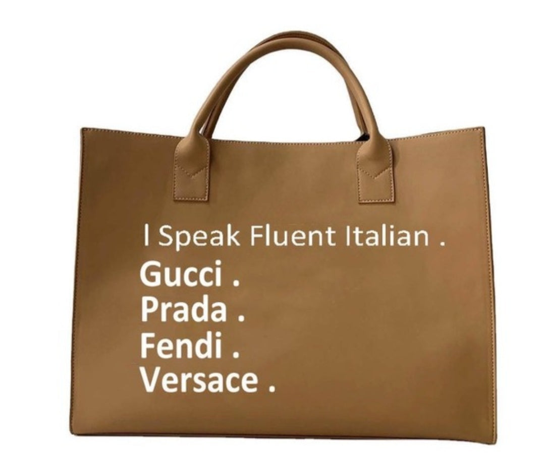 I Speak Leather Tote Bag