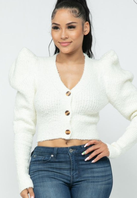 Power Sleeve Cropped Sweater