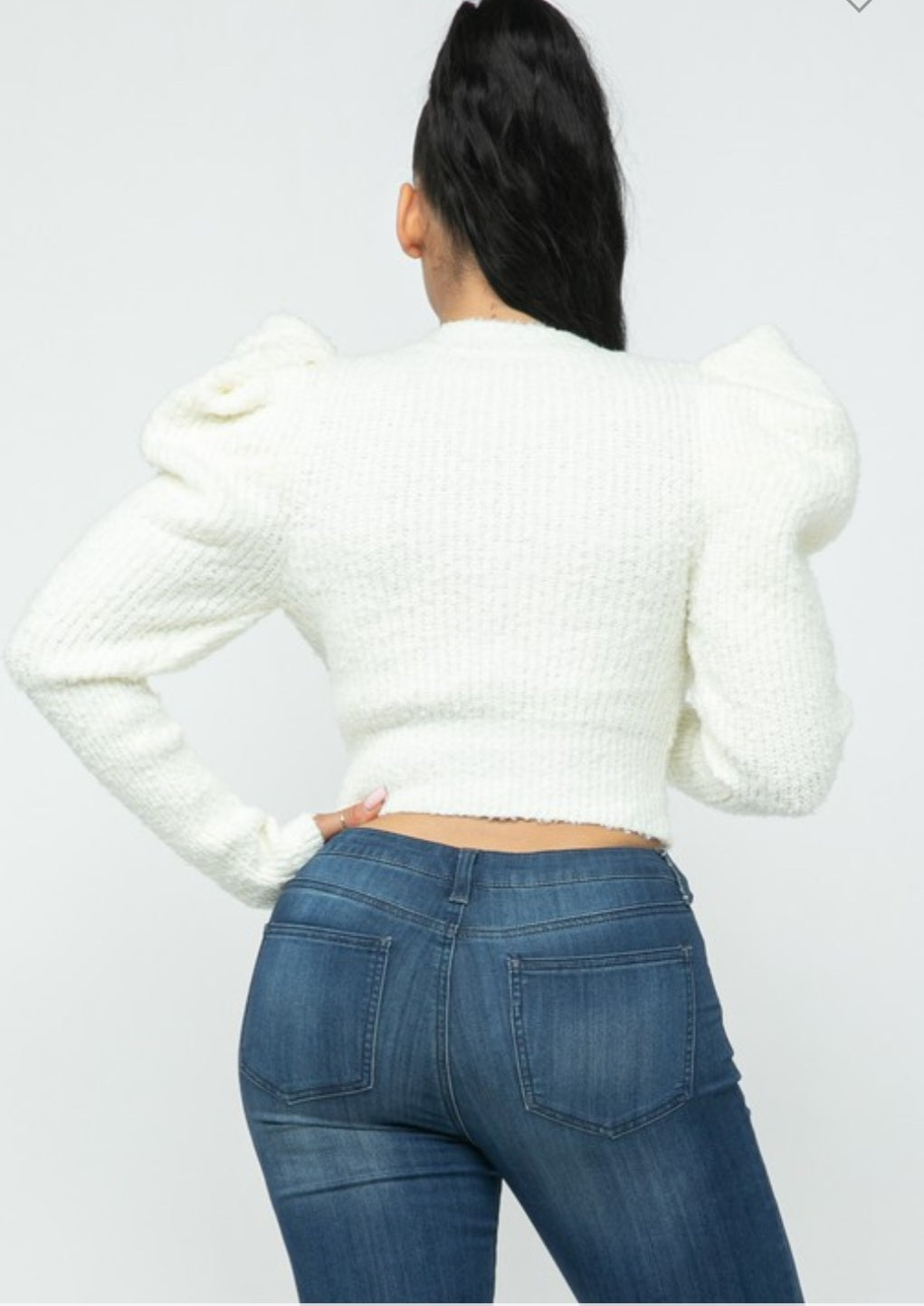 Power Sleeve Cropped Sweater